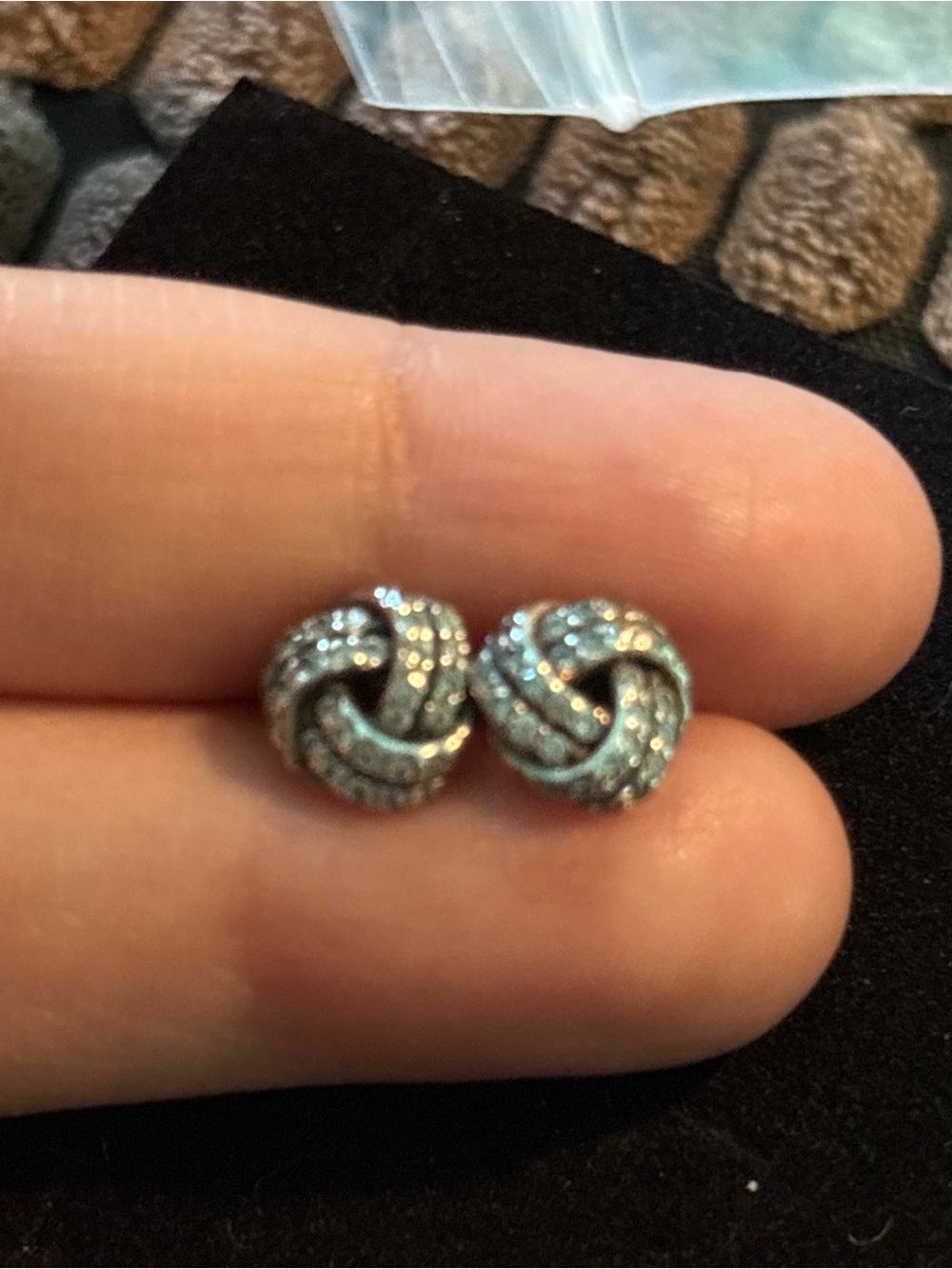 Pandora Silver Knot Stud Earrings with Clear Crystals